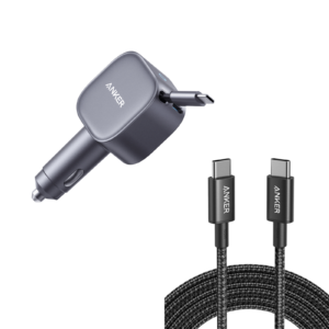 Anker Nano 75W Car Charger and New Nylon USB-C to USB-C 100W Cable (10 ft)